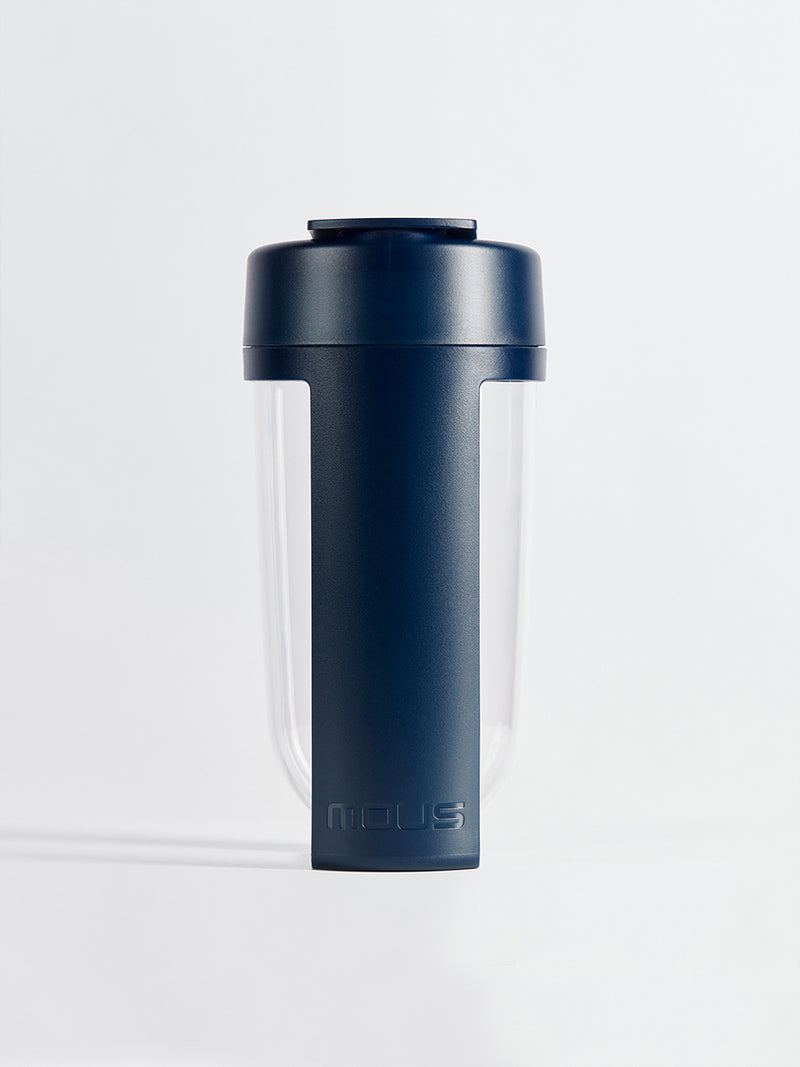 fitness bottle and supplement shaker by mous in navy colour