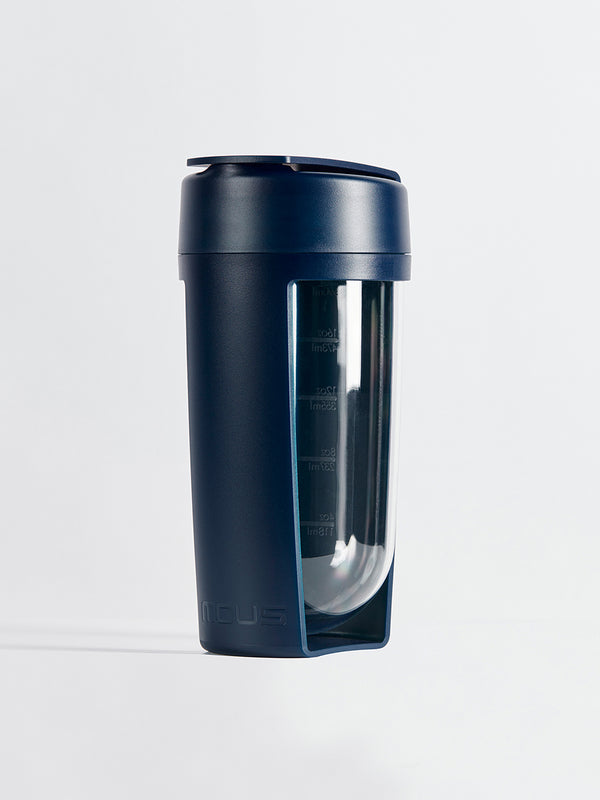 fitness bottle and supplement shaker by mous in navy colour
